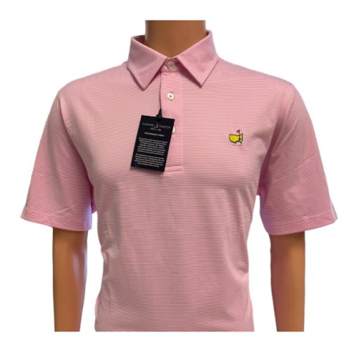 Masters Clubhouse Collection Pink and White Tight Stripe Cotton Blend Performance Polo Golf Shirt