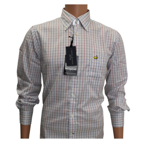Masters Clubhouse Collection White, Red and Blue Checkered Dress Shirt 