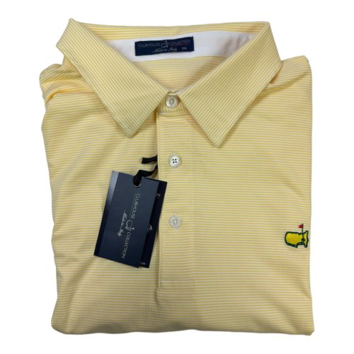 Masters Clubhouse Collection Yellow and White Micro Stripe Cotton Blend Knit Polo - Made in Italy 