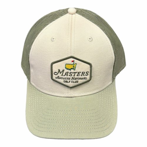 Masters Cream and Olive Embroidered Polygon Patch Trucker Hat 