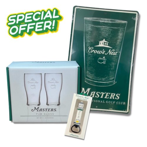 Masters Crow's Nest Ultimate 19th Hole Gift Bundle with Metal Sign, Pub Glasses and Bottle Opener 