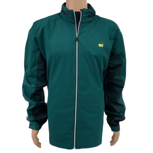 Masters FootJoy HydroLite Green and Black Full Zip Rain Jacket with Stowable Hood 
