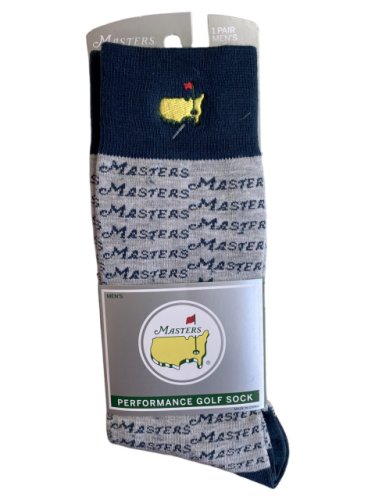 Masters FootJoy Men's Performance Grey and Navy Golf Socks with Repeat MASTERS Wordmark Pattern 