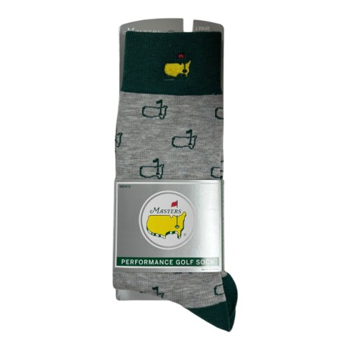 Masters FootJoy Men's Performance Light Grey Socks with Dark Green Logo Outlines 