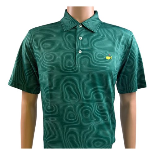 Masters Green Performance Tech Polo with Mint Green Curved Stripes 