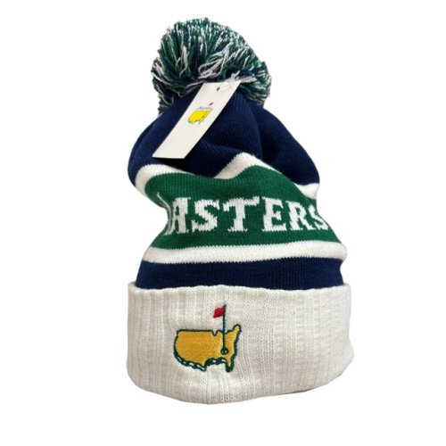 Masters Ivory, Green and Navy Toboggan Knit Hat with Pom 