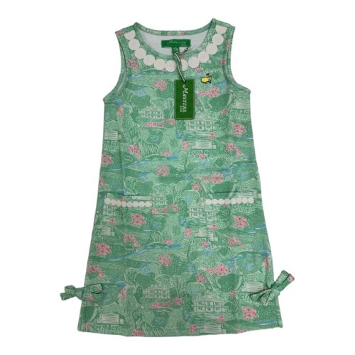 Masters Kids Collection Girls Light Green Course Print Dress with Embroidered Golf Ball Appliques 