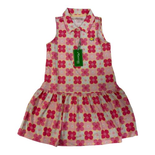 Masters Kids Collection Girls Yellow and Pink Flowers with Logo Pattern Sleeveless Polo Dress 