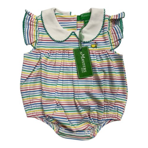 Masters Kids Infant Rainbow Stripe Cotton Onesie with Ruffled Sleeves and Peter Pan Collar 