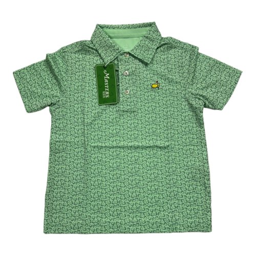 Masters Kids Toddler Light Green Tech Polo with Dk Green Outline Map Logo Pattern 