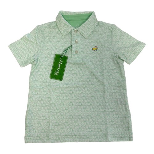 Masters Kids Toddler White Tech Polo with Light Green Concessions Squares Pattern 