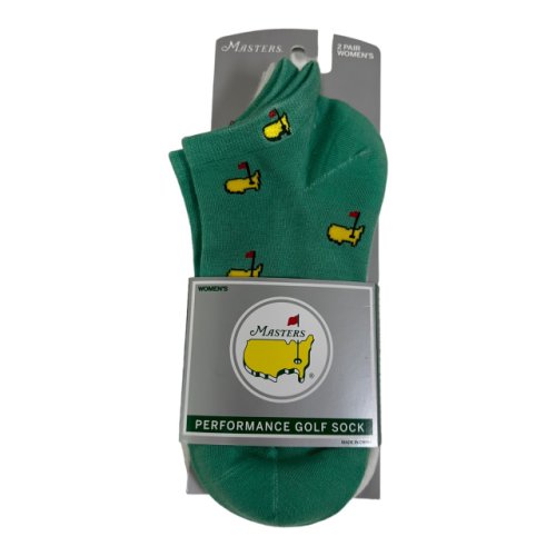 Masters Ladies Green & White Low Cut Performance Golf Sock with Masters Logo - 2 Pair 