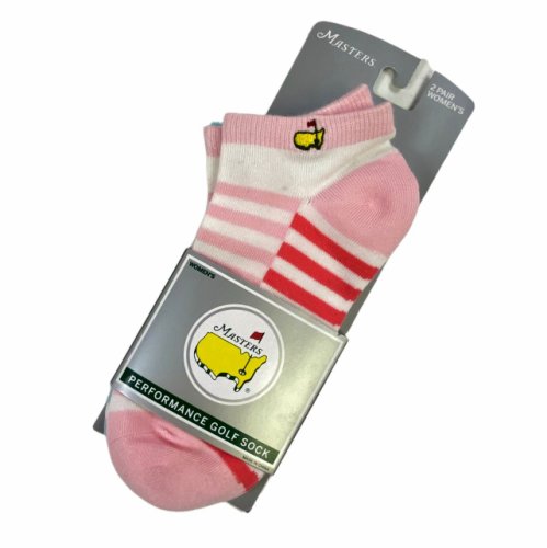 Masters Ladies Pink and Light Blue Striped Performance Ankle Golf Socks - 2 Pair 