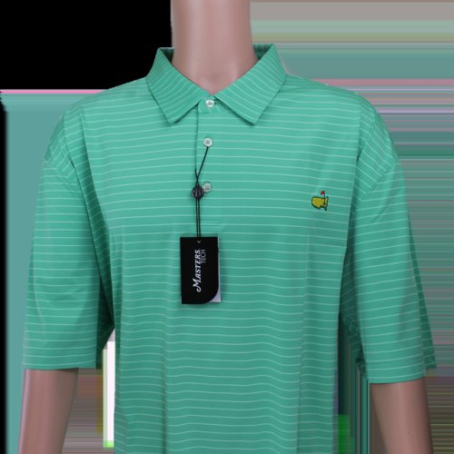 Masters Light Green & Lime Striped Performance Tech Golf Shirt 