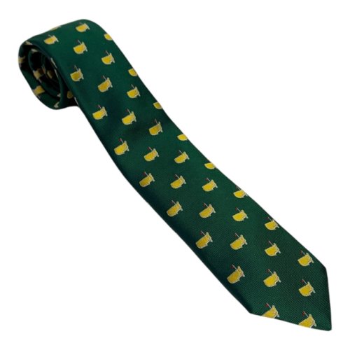 Masters Made in Italy 100% Silk Green Tie with Yellow and Silver Flags 