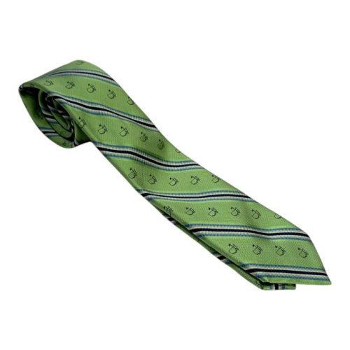 Masters Made In Italy 100% Silk Spring Green Tie with Diagonal Stripes and Mini Logos 