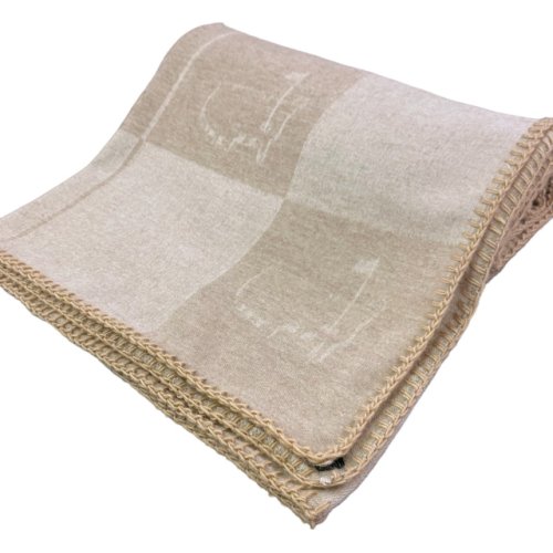Masters Made in Italy Beige and Cream Cashmere Blend Logo Throw Blanket 