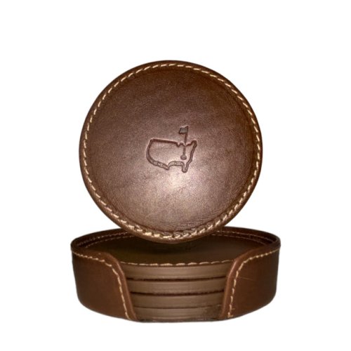 Masters Made in Italy Brown Leather Coasters with Holder 