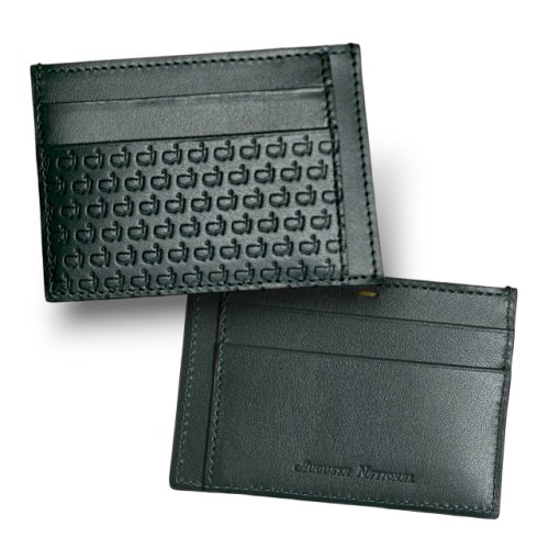Masters Made in Italy Collection Dark Green Leather Card Case with Embossed Mini Logo Pattern 