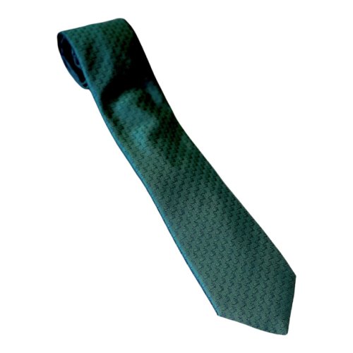 Masters Made in Italy Collection Dark Green Silk Tie with Navy Mini Logo Pattern 