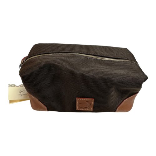 Masters Made in Italy Dark Brown Leather Bottom Travel Dopp Kit with Dark Green Lining 