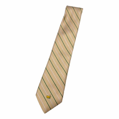 Masters Made in Italy Grosgrain Yellow Silk Necktie with Dark Green and White Thin Stripes 