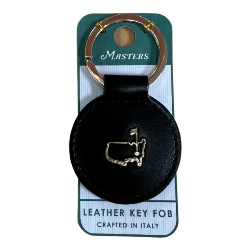 Masters Made in Italy Leather Black Round Key Fob Keychain 