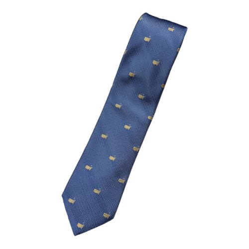 Masters Made in Italy Light Blue Silk Necktie with Staggered Logo Pattern in Light Gold 