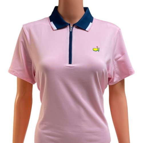 Masters Magnolia Lane Ladies Performance Tech Light Pink Zip Polo with Navy Accents 