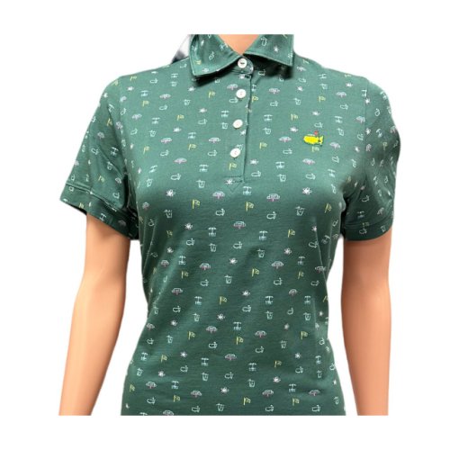 Masters Magnolia Lane Ladies Pima Cotton Blend Dark Green Augusta Icons Pattern Polo Golf Shirt 