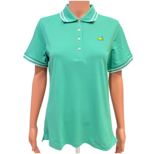 Masters Magnolia Lane Mist Green Cotton Polo with White Stripe Collar 