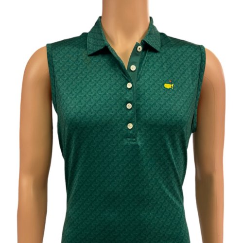 Masters Magnolia Lane Tech Ladies Green Sleeveless Golf Shirt Polo with Tonal Logo Diamond Pattern 