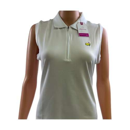 Masters Magnolia Lane Tech White Sleeveless Zip Up Polo Golf Shirt 