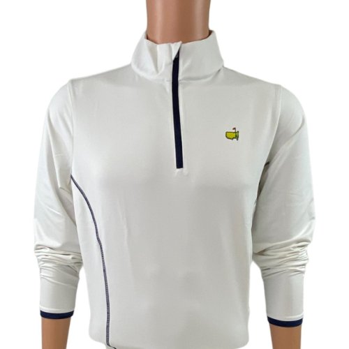 Masters Magnolia Lane White Performance Tech 1/4 Zip Pullover with Navy Trim 