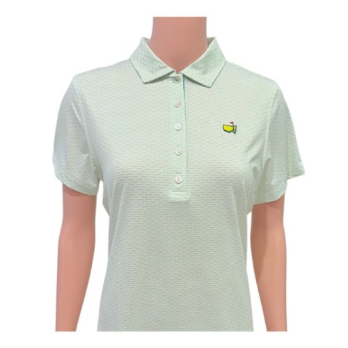 Masters Magnolia Lane White Performance Tech Polo with Yellow and Green Hogan's Bridge 