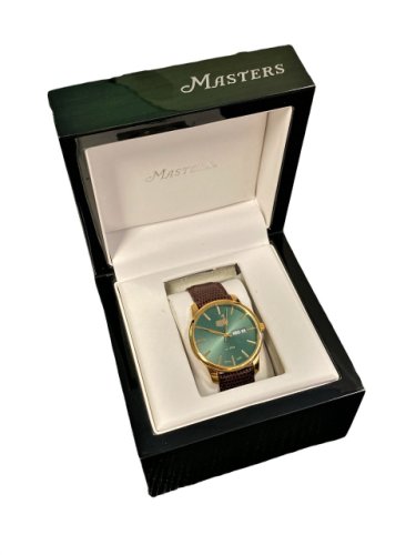 Masters Men's Brown Leather Band Dress Watch with Green Face 