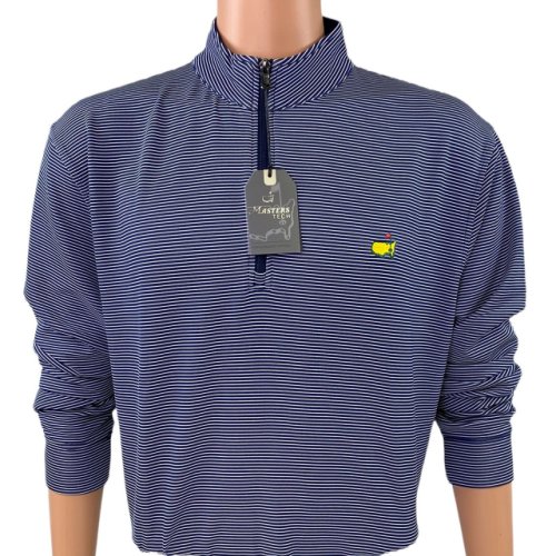 Masters Navy and White Stripe Performance Tech 1/4 Zip Pullover 