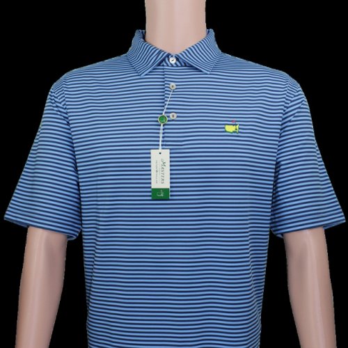 Masters Navy & Sky Blue Striped Peter Millar Performance Tech Golf Shirt 