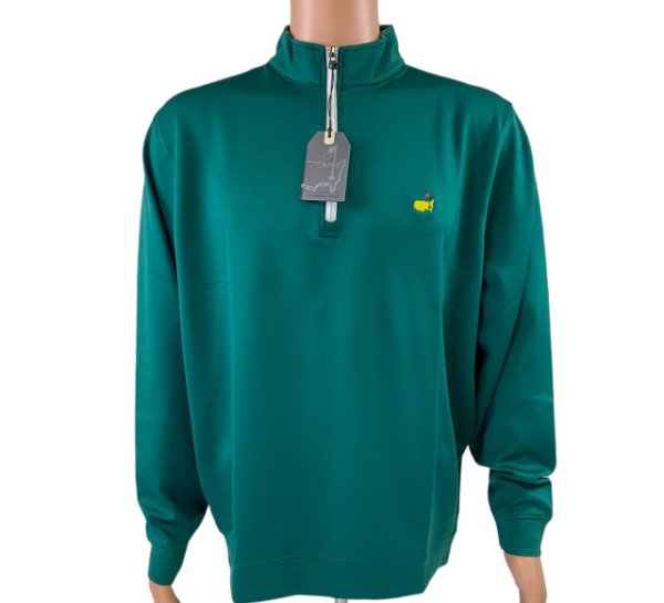 Masters Performance Tech Green 1/4 Zip Pullover with White Stripes Inside Collar 