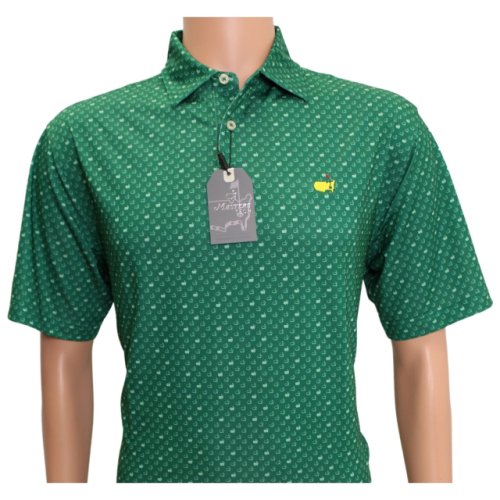 Masters Performance Tech Green Mini Flag Logo Pattern Golf Shirt 
