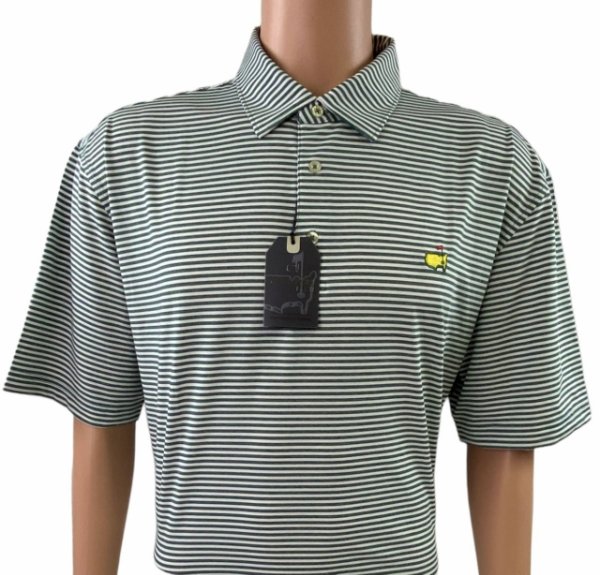 Masters Performance Tech Heathered Evergreen and White Stripe Polo 