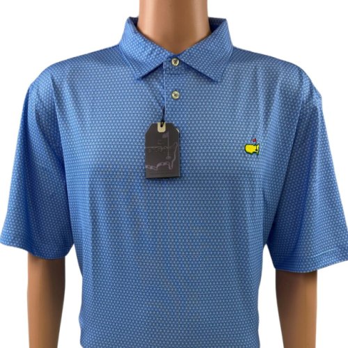 Masters Performance Tech Ocean Blue with White Geometric Design Polo 