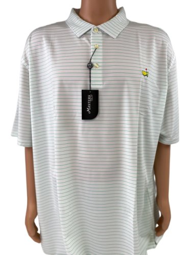 Masters Performance Tech White and Lime Stripe Polo 