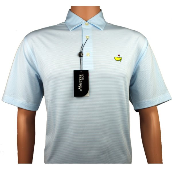 Masters Performance Tech White & Baby Blue Tight Stripe Golf Shirt