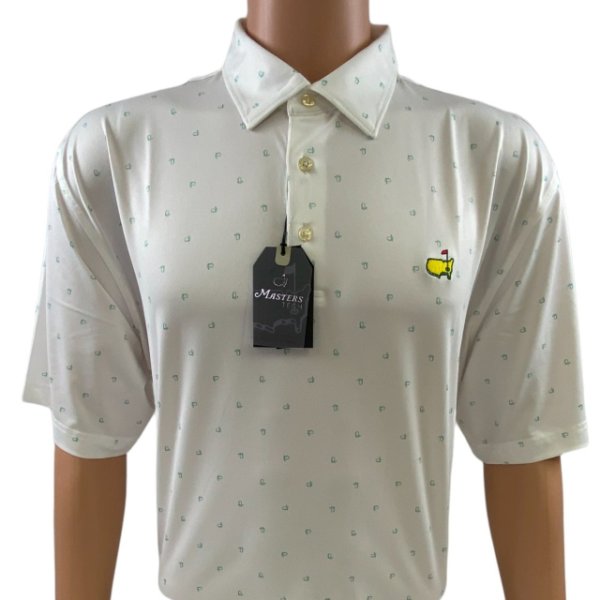 Masters Performance Tech White Polo with Green Flag Logo 