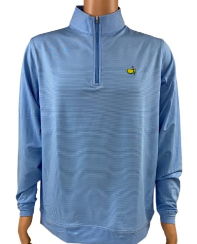 Masters Peter Millar Blue and Light Blue Micro Stripe Performance Tech 1/4 Zip Pullover 