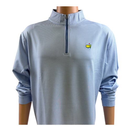 Masters Peter Millar Blue and White Micro Stripe Performance Tech 1/4 Zip Pullover 