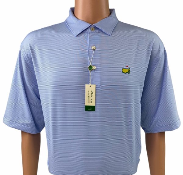 Masters Peter Millar Blue and White Micro Stripe Performance Tech Polo 