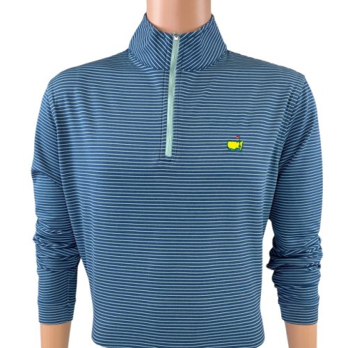 Masters Peter Millar Blue with Light Green Stripe Performance Tech 1/4 Zip Pullover 