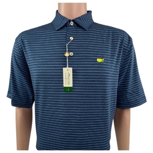 Masters Peter Millar Chambray Blue with Light Blue Stripes Performance Tech Polo 